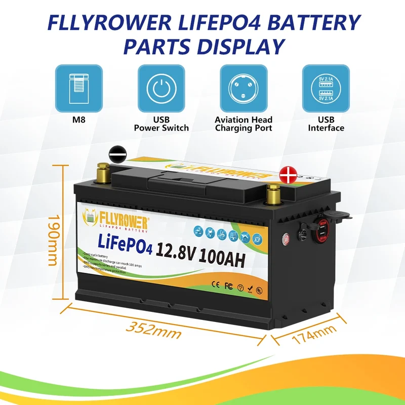 12V 100Ah LiFePO4 Accu – Lithium Accu – Boot Accu – Camper Accu – Zonnestroom Accu – IP65 Waterdicht – 6000 Laadcycli