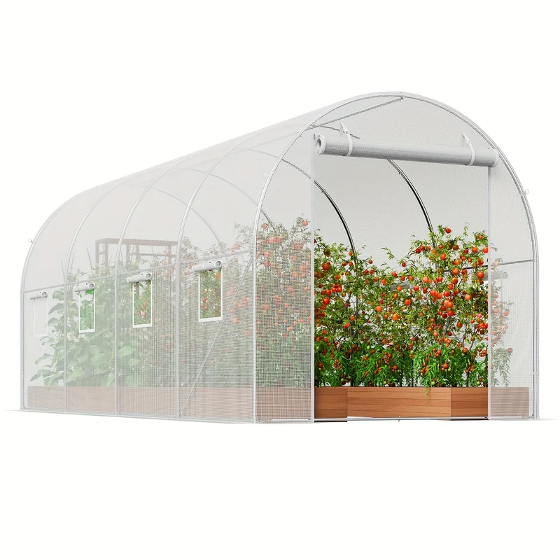 Wandeltunnel Kas – Tuinkas – Kweekkas – Groeikas – Bescherming Kas – 457.2x213.36x213.36cm – Gegalvaniseerd Stalen Frame - Wit