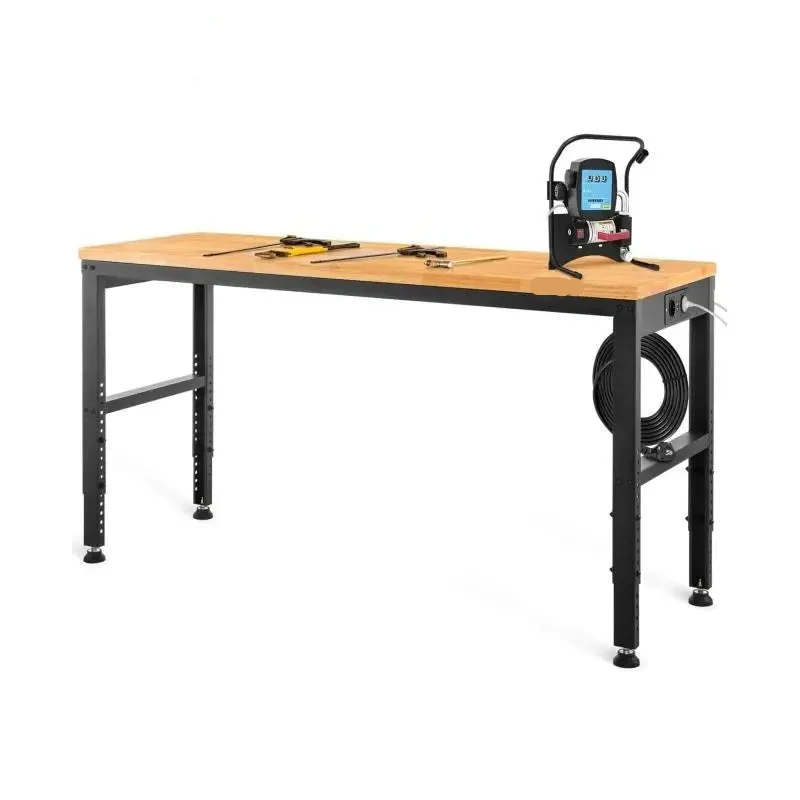 Werkbank – Verstelbare Werktafel – Hobbybank – Klusbank – Massief Eikenhout – Stalen Frame – 900 Kg Belastbaar - 48x24inch met Wielen