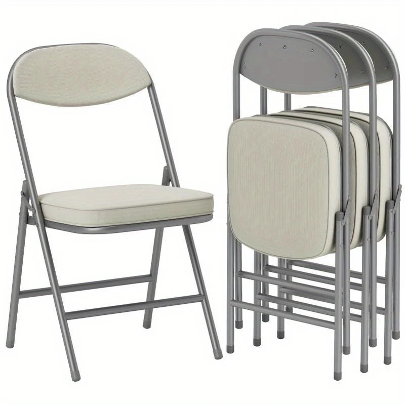 4-Pack Cream White Foldable Folding Chairs with Metal Frame & Ergonomic Seat - Lightweight Portable Design for Indoor/Outdoor Use, Durable Fabric for Patio, Garden, Events, Folding Chairs Portable, Event Seating, Modern Chair