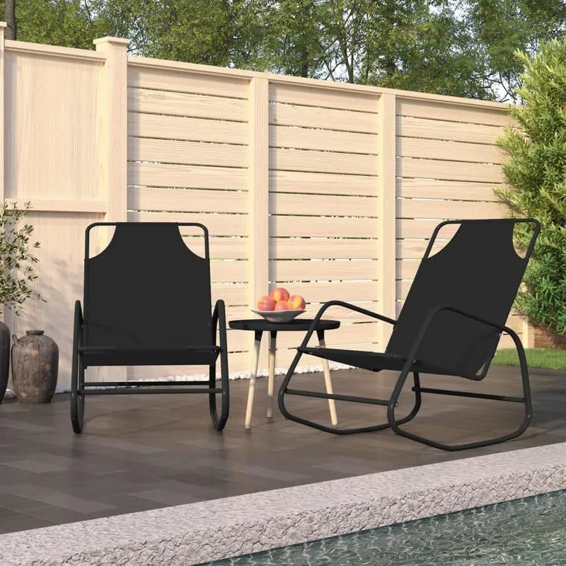 2-Piece Steel and Textilene Black Folding Rocking Chair Set – Large, Padded, Portable, and Sturdy Rocking Chair for Camping, Patio, Garden, and Outdoor Use, Perfect for Adults