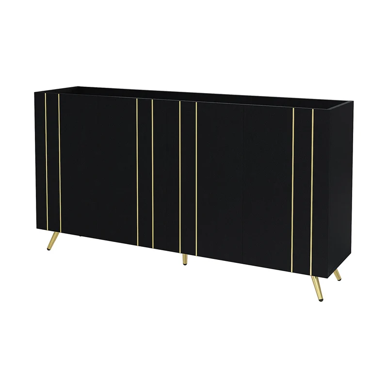 Opbergkast – Opbergmeubel – Kast Met Deuren – Bergkast – 160x38x80 Cm – Verstelbare Legplanken – Gouden Accenten - Zwart