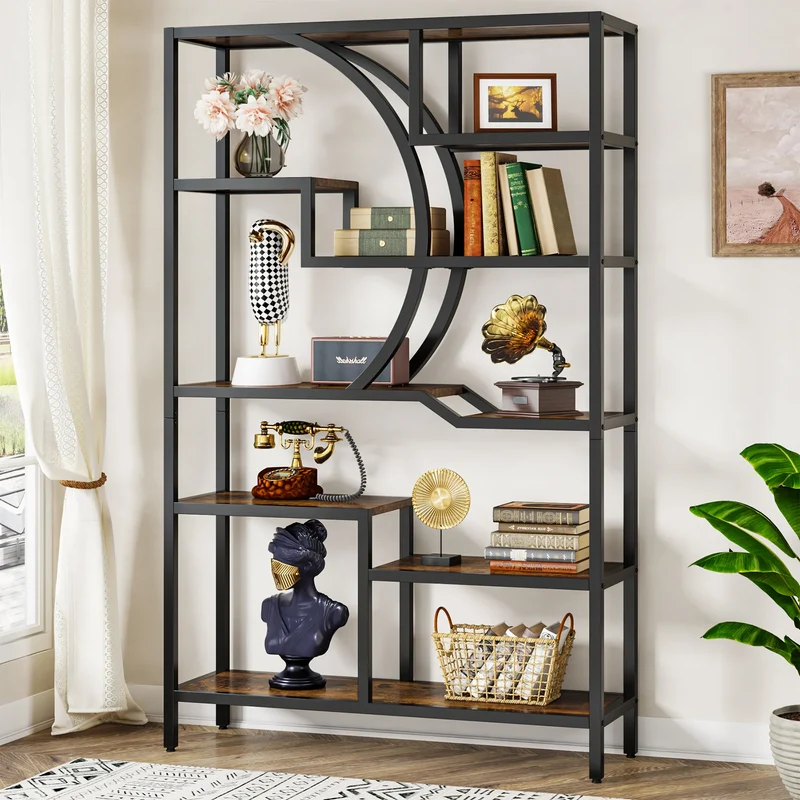 Boekenkast – Open Kast – Boekenplank – Plantenstandaard – Industriële Stijl – Houten Panelen Met Metalen Frame – Verstelbare Pootjes En Anti-Omvalbeugel