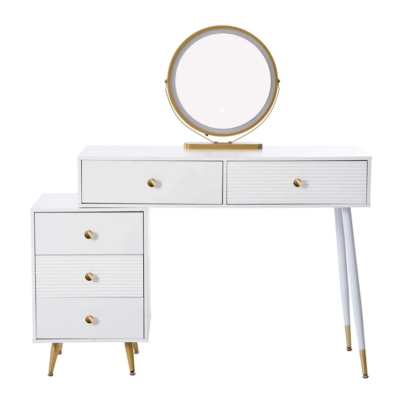 Kaptafel – Make-uptafel – Beautykast – Schminktisch – LED-Verlichting Met Drie Lichtstanden – Verstelbare Zijkasten
