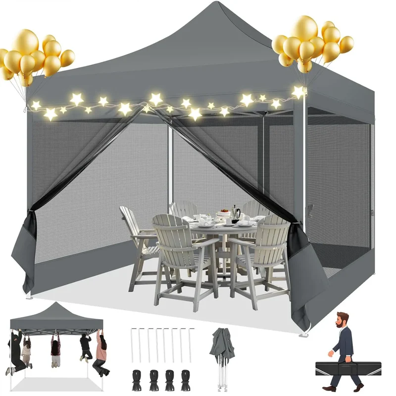 Partytent – Tuinkamer – Vouwtent – Schaduwtent – Markttent – Waterdicht – UV-Bescherming - Grijs