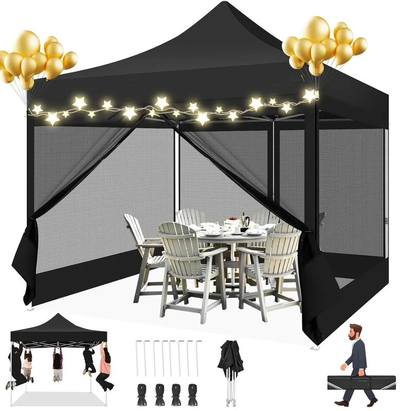 Partytent – Tuinkamer – Vouwtent – Schaduwtent – Markttent – Waterdicht – UV-Bescherming - Zwart