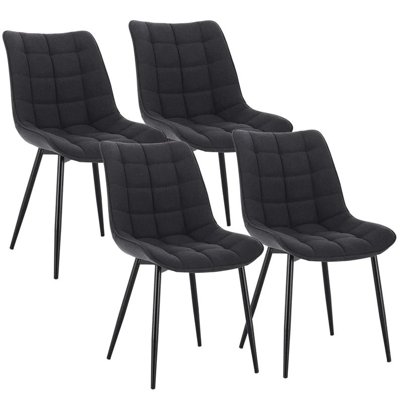 Eetkamerstoelen – Stoelen – Design Stoelen – Comfortabele Stoelen – Lederlook Bekleding – Ergonomische Rugleuning – Metalen Pootjes - Set van 4 - Linnen Donkergrijs