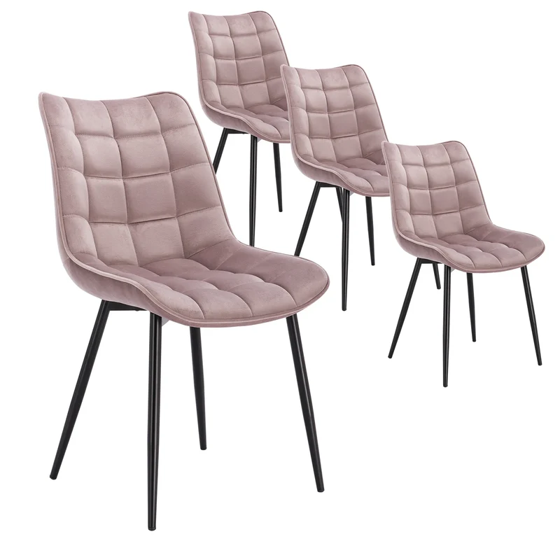 Eetkamerstoelen – Stoelen – Design Stoelen – Comfortabele Stoelen – Lederlook Bekleding – Ergonomische Rugleuning – Metalen Pootjes - Set van 4 - Fluweel Roze