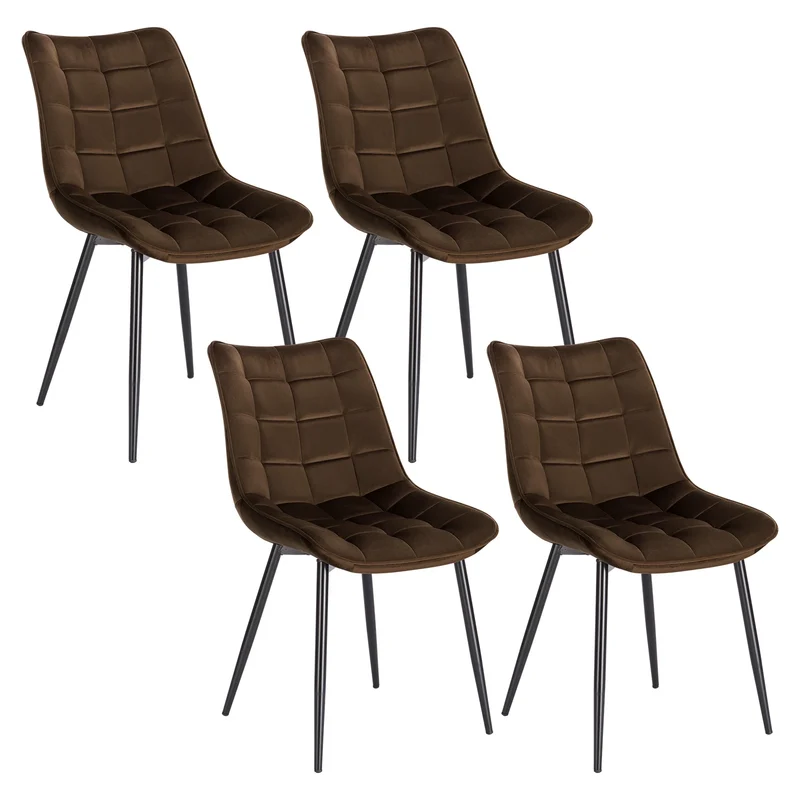 Eetkamerstoelen – Stoelen – Design Stoelen – Comfortabele Stoelen – Lederlook Bekleding – Ergonomische Rugleuning – Metalen Pootjes - Set van 4 - Fluweel Bruin