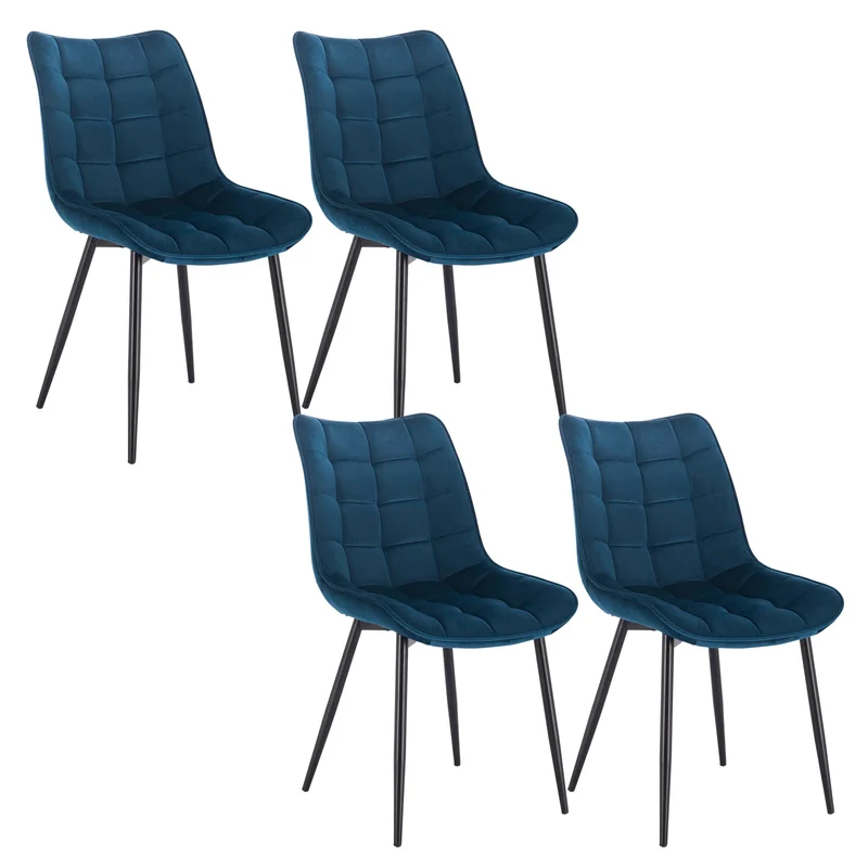 Eetkamerstoelen – Stoelen – Design Stoelen – Comfortabele Stoelen – Lederlook Bekleding – Ergonomische Rugleuning – Metalen Pootjes - Set van 4 - Fluweel Blauw