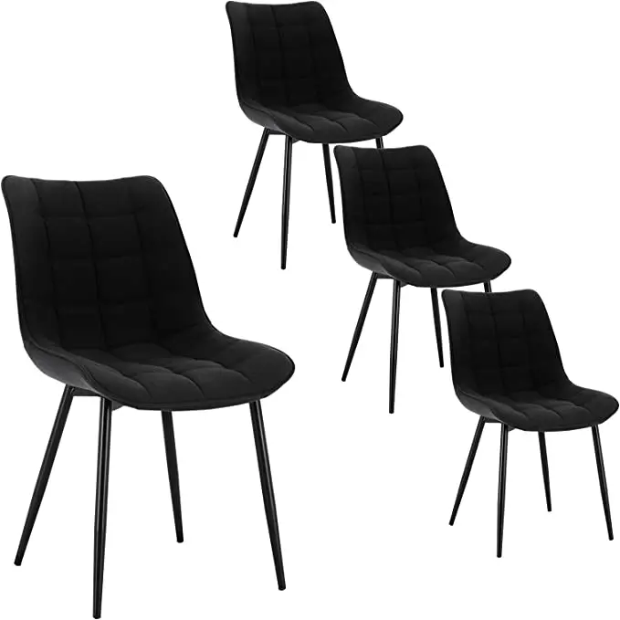 Eetkamerstoelen – Stoelen – Design Stoelen – Comfortabele Stoelen – Lederlook Bekleding – Ergonomische Rugleuning – Metalen Pootjes - Set van 4 - Linnen Zwart