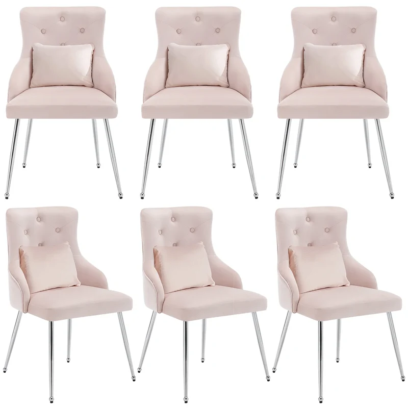 Eetkamerstoel – Zachte Stoel – Fluwelen Stoel – Velvet Stoel – Metalen Pootjes – Ergonomische Lendensteun – Verstelbare Voetjes - 6 Stuks