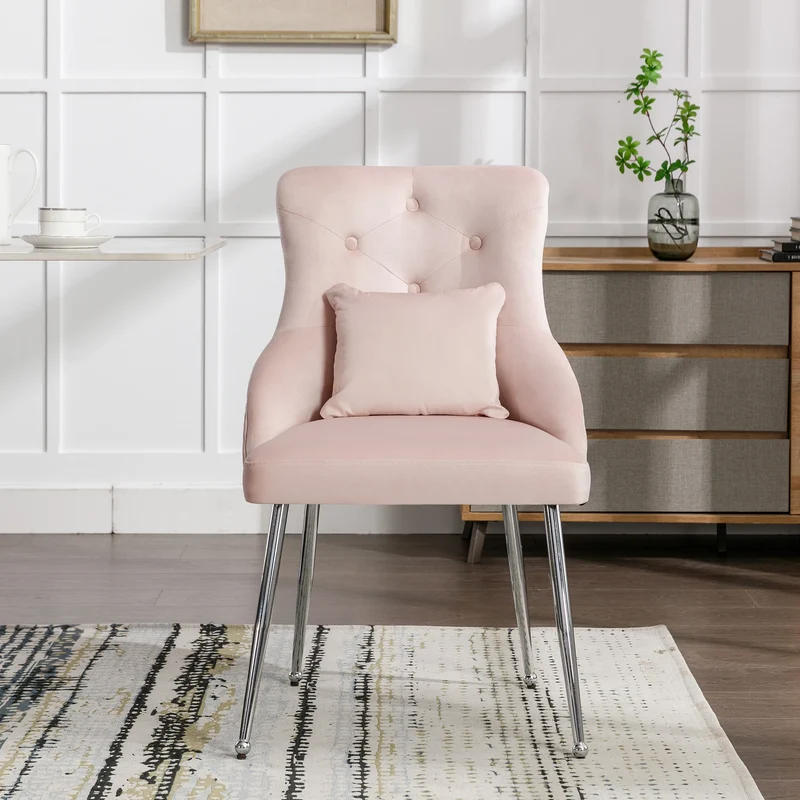 Eetkamerstoel – Zachte Stoel – Fluwelen Stoel – Velvet Stoel – Metalen Pootjes – Ergonomische Lendensteun – Verstelbare Voetjes - 4 Stuks