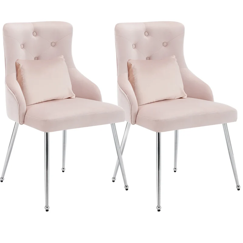 Eetkamerstoel – Zachte Stoel – Fluwelen Stoel – Velvet Stoel – Metalen Pootjes – Ergonomische Lendensteun – Verstelbare Voetjes - 2 Stuks