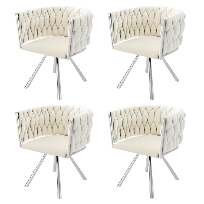 Velvet Eetkamerstoel – Draaibare Stoel – Comfortabele Stoel – Metalen Stoel – Luxe Bekleding – 360° Draaibare Zitting – Draagvermogen 150 Kg - Wit