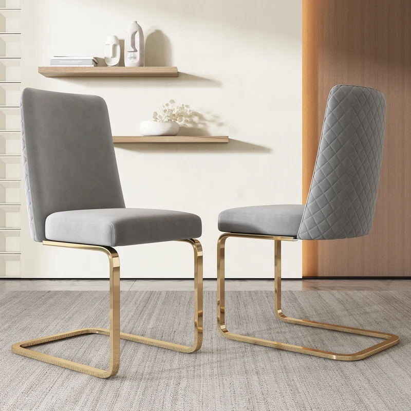 Velvet Eetkamerstoelen – Comfortabele Stoelen – Design Stoelen – Zachte Stoelen – Ergonomische Rugleuning – Stevig Metalen Frame - Grijs