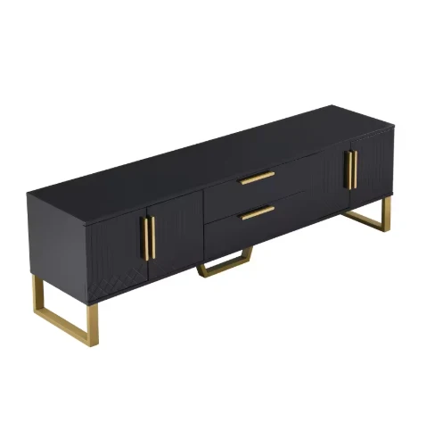 Tv-Meubel – Hoogglans Meubel – TV Kast – Woonkamermeubel – Gouden Accenten – 170 Cm Breed – MDF Materialen - Zwart