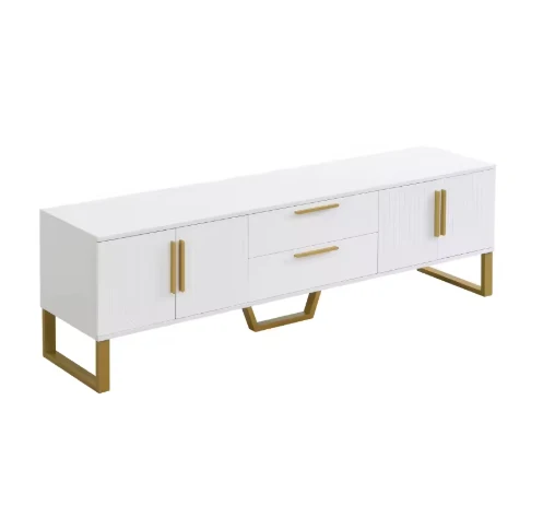 Tv-Meubel – Hoogglans Meubel – TV Kast – Woonkamermeubel – Gouden Accenten – 170 Cm Breed – MDF Materialen - Wit