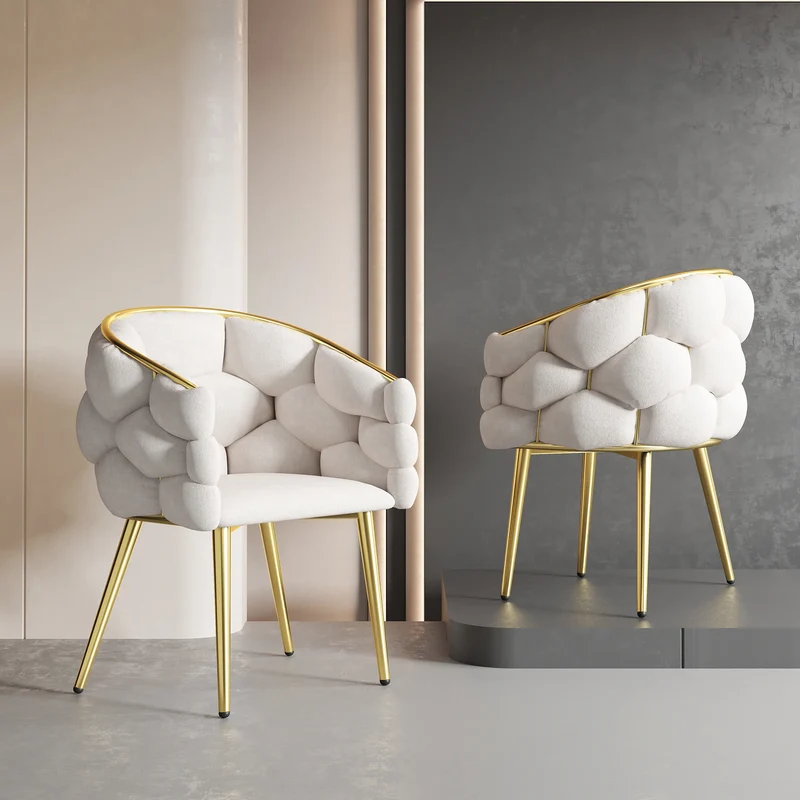 Velvet Stoel – Fluwelen Stoel – Comfortabele Stoel – Eetkamerstoel – Woonkamerstoel – Gouden Metalen Rugleuning – Ergonomische Ondersteuning