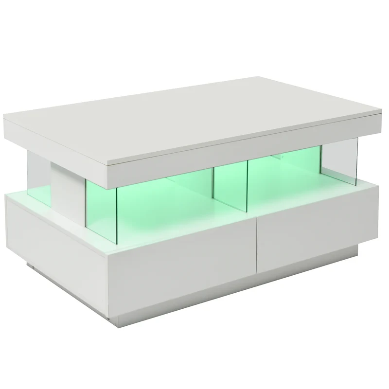 Salontafel – Bijzettafel – Koffietafel – Lage Tafel – Woonkamertafel – Hoogglans Wit – LED-Verlichting – USB-Aansluiting - 100 x 60 x 49.5 cm