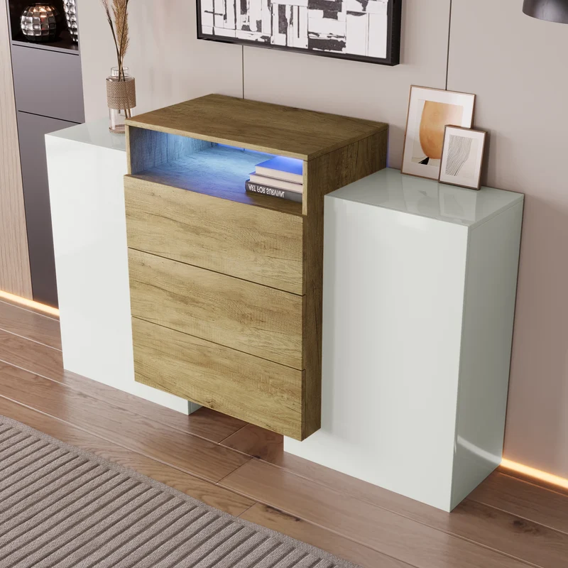 Dressoir – Sideboard – Opslagmeubel – Kast – Modern – Hoogglans Wit – Meerkleurige LED-verlichting - 140x30x77.5 cm