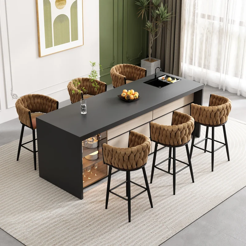 Eetkamerstoelen – Set van 6 - Velours Stoelen – Woonkamerstoelen – Velours Stoel – Metalen Poot – Draagvermogen 150 Kg – Warme Bruintint