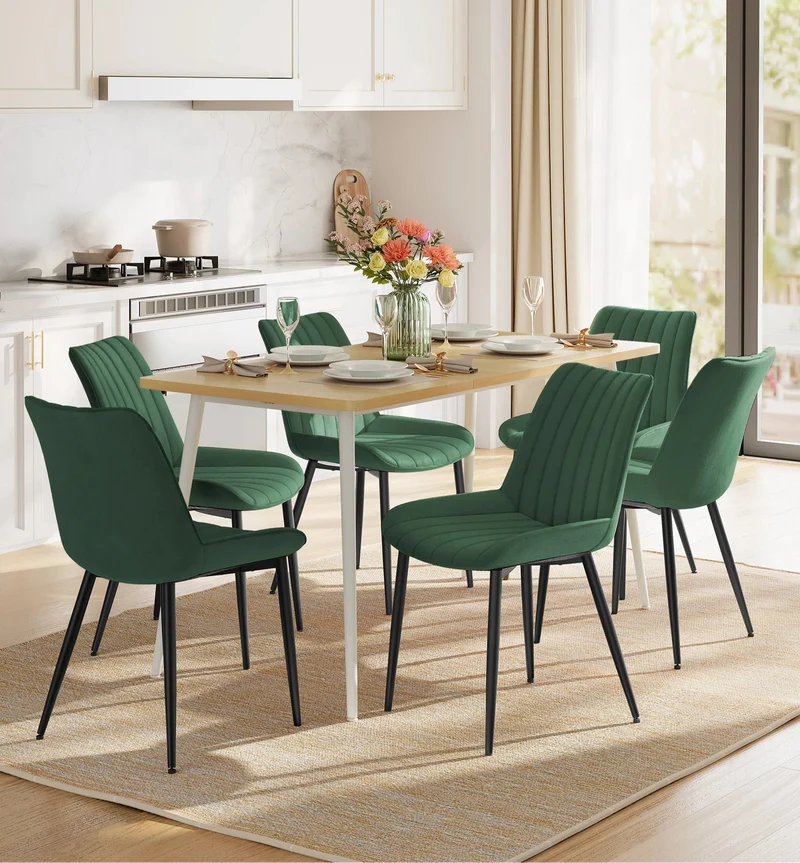 Eetkamerstoelen – Set van 6 - Gestoffeerde Stoelen – Stoelen Set – Comfortabele Stoelen – Met Zachte Schuimvulling – Verstelbare Voeten - Groen
