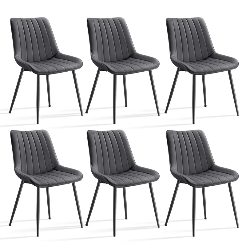 Eetkamerstoelen – Set van 6 - Gestoffeerde Stoelen – Stoelen Set – Comfortabele Stoelen – Met Zachte Schuimvulling – Verstelbare Voeten - Grijs