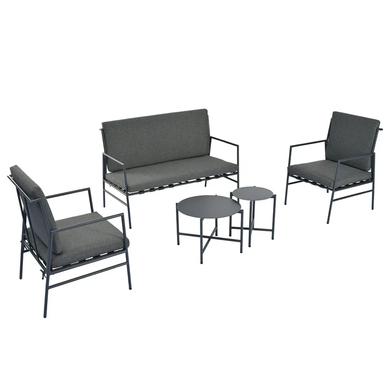 Buitenbank Set – Tuinbank – Tuinmeubel – Balkonbank – Polyester Kussens – Verzinkt Stalen Frame – Draagkracht 150 Kg - Grijs