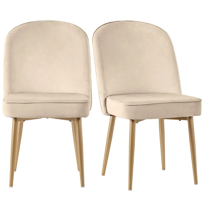 Eetkamerstoelen – Set van 2 Stoelen – Dining Stoelen – Fluwelen Stoelen – Beige Fluweel – Ergonomische Rugleuning – Gouden Metalen Poten - 45.5 x 62 x 87,5 cm