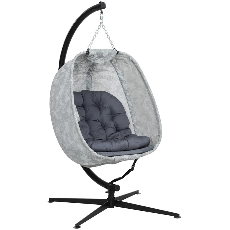 Hangstoel – Eihangstoel – Tuinstoel – Balkonstoel – Buitenstoel – voor 1 Persoon - Stevig Frame Met X-Voet – Inclusief Dikke Kussens - 126 x 90 x 180 cm - Grijs