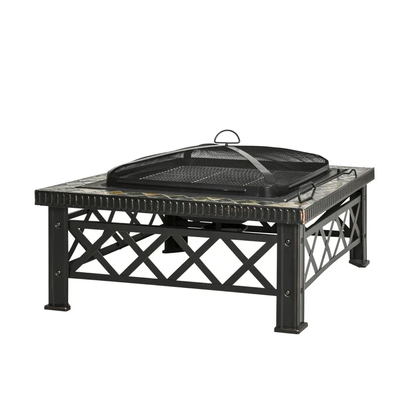 3-in-1 Haardkam - Vuurschaal – Buitenhaard – BBQ – Vuurkorf – Grillrooster – Stalen Constructie – Hitzebestendig - 76x76x47 cm
