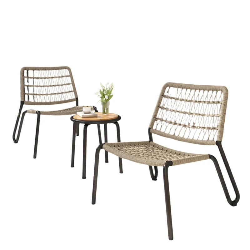 Balkonset – Balkonmeubelset – Tuinset – Terrasmeubels – Verzend Staal Frame – UV-Bestendig Rope – Massief Acaciahouten Tafel - Capaciteit 160kg - Khaki