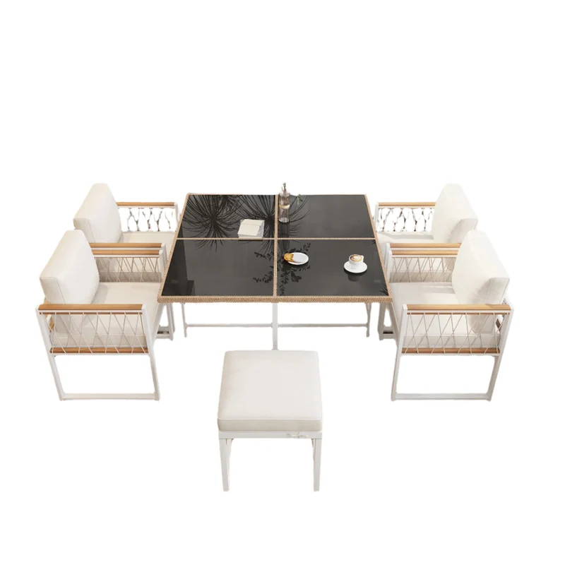 Tuinmeubelset - Tuinset – Tafel Met Stoelen – 7-Delig – Buitenmeubel – Comfortabel – 118x118 Cm – Weerbestendig Stalen Frame - Wit