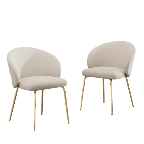 Fluwelen Eetkamerstoelen – Armleuningen – Luxe Stoelen – Comfortabele Stoelen – Zachte Bekleding – Ergonomische Rugleuning – Gouden Metalen Poot - Beige