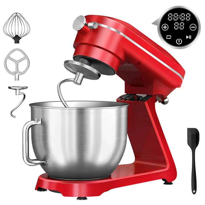 Keukenmixer – Standmixer – Mixmachine – Deegmixer – 7 Liter Roestvrijstalen Kom – 1800 Watt Motor - Rood