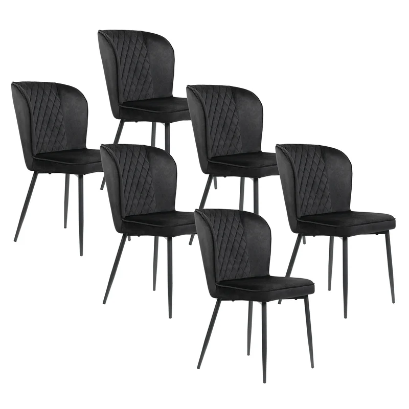 Eetkamerstoel – Set van 6 - Stoel Voor Eetkamer – Bureaustoel – Extra Zitplaats – Metalen Frame – Fluwelen Bekleding – Hoge Dichtheid Schuim - Zwart
