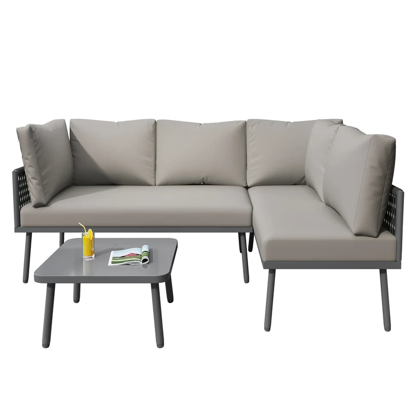 L-Vormige Tuin Loungeset – Hoekbank – Tuinmeubelen – Buitenbank – Loungesofa – Handgeweven Rope – 10 Cm Dikke Kussens