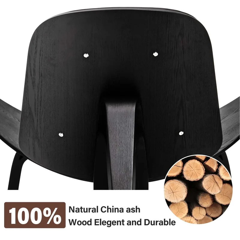 Shell Chair – Driepoot Stoel – Design Stoel – Kunstleer Stoel – Houten Frame – Comfortabel Zitvlak – Draagkracht 150 Kg