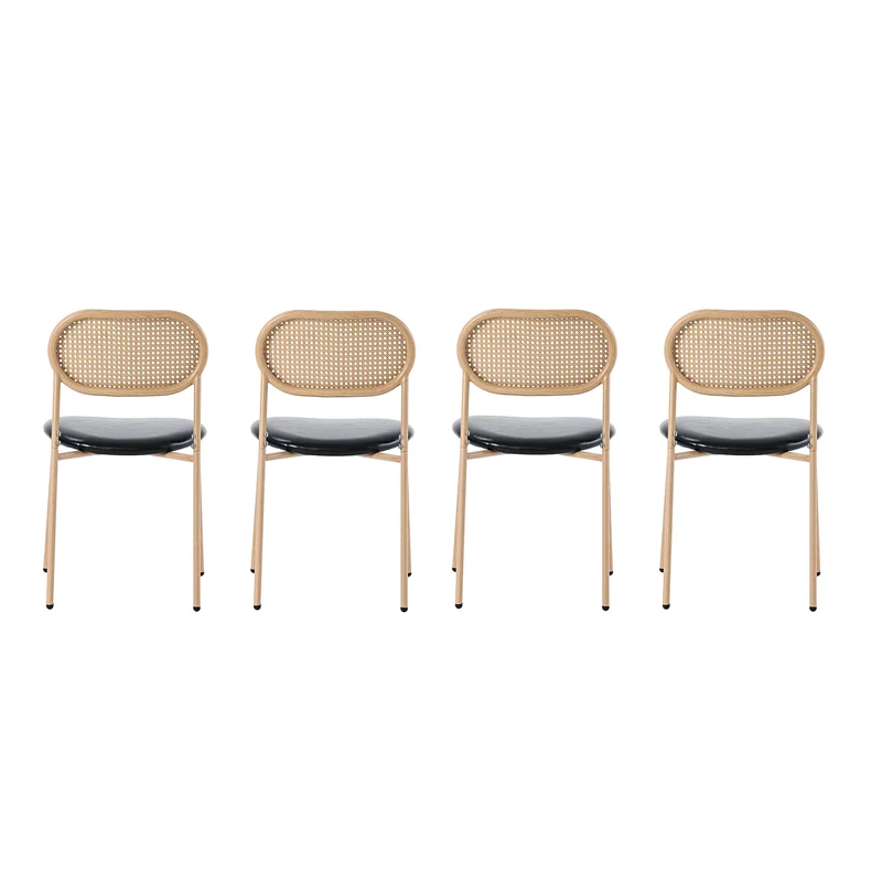 Eetkamerstoelen – Stoelen – Designstoelen – Set Van 4 – Ovale Rugleuning – Pu Zitkussen – Metalen Poot