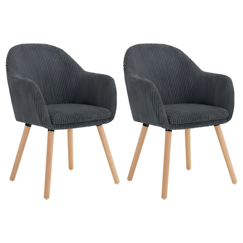 Eetkamerstoelen – Stoelen – Armstoel – Corduroy Stoel – Scandinavisch Design – Comfortabele Zitting – Massief Houten Poten