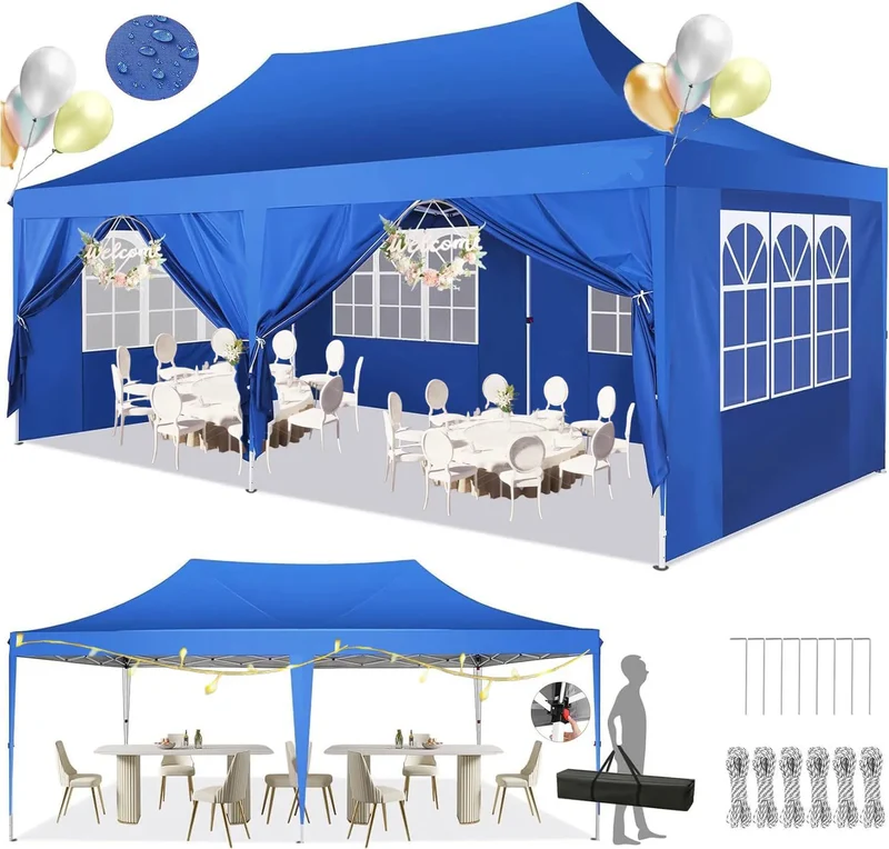 Tuinpaviljoen – Paviljoen – Partytent – Opvouwbare Tent – Overdekt 18 m² – Waterdicht 210D Oxford – Verstelbaar Op 3 Hoogtes - 3x6m - Blauw