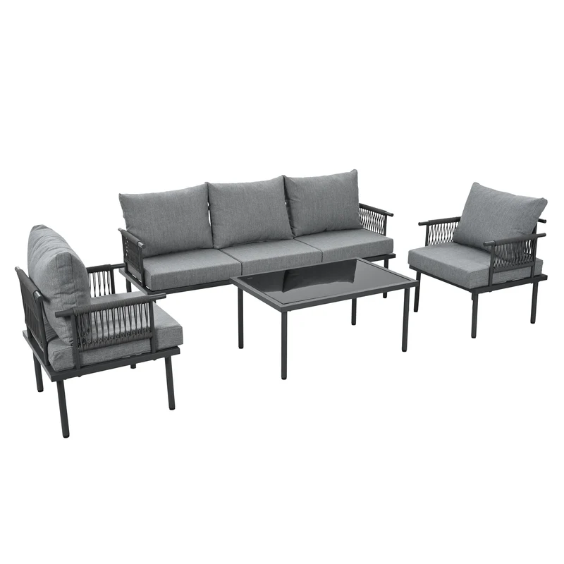 Loungeset – Tuinset – Buitenmeubelen – Zithoek – Weerbestendige Kussens – Verzinkt Stalen Frame