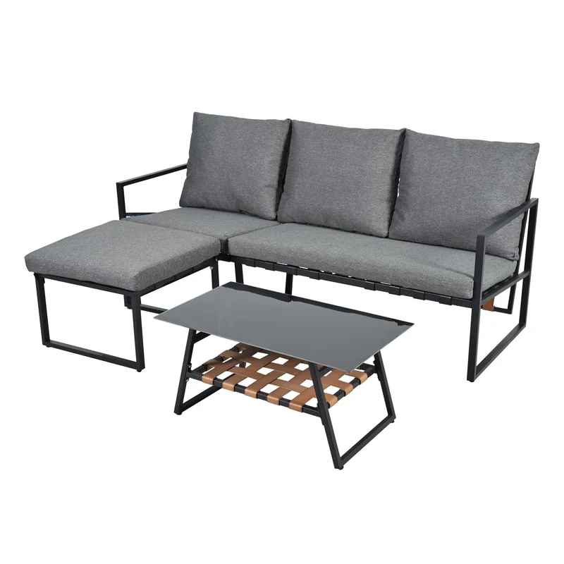 Loungeset Voor Buiten – Hoekbank – Loungesofa – Tuinmeubilair – Terrasmeubel – Gegalvaniseerd Staal – Weerbestendig – PU-Weefwerk