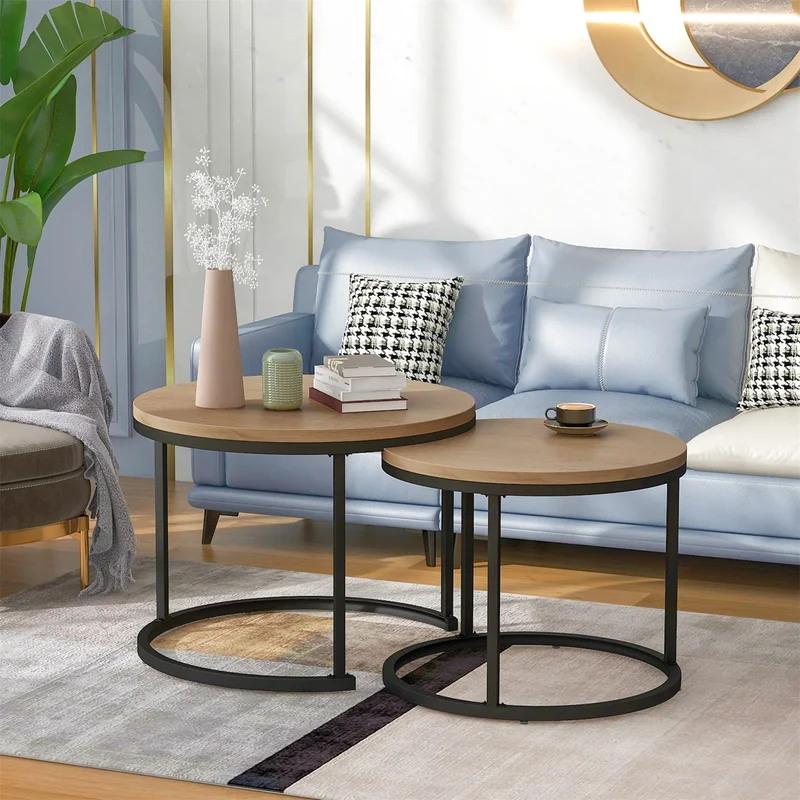 Salontafel - Bijzettafels – Bijzettafel Set – Ronde Tafels – Nestbare Tafels – Marmerlook Blad – Stevige Constructie – Compact Design
