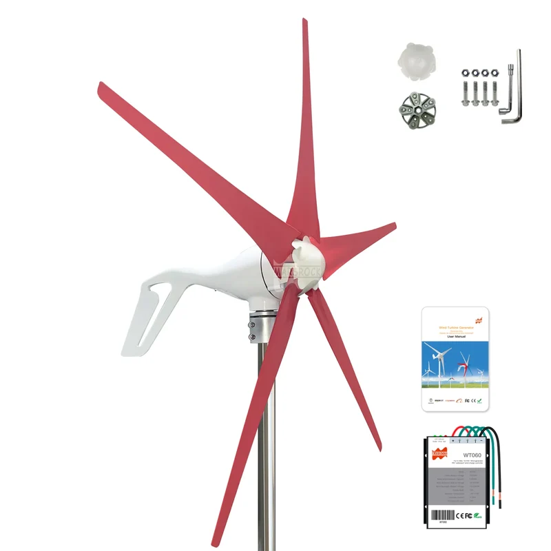 Windturbine – Windgenerator – Windenergie Generator – 400W Turbine – Aluminium Behuizing – Weerbestendig Tot 80°C - Rood