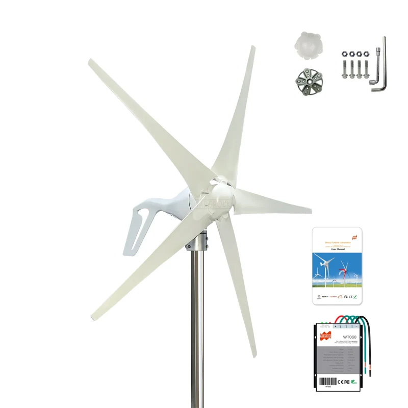 Windturbine – Windgenerator – Windenergie Generator – 400W Turbine – Aluminium Behuizing – Weerbestendig Tot 80°C - Wit
