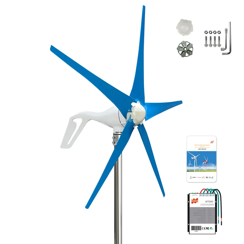 Windturbine – Windgenerator – Windenergie Generator – 400W Turbine – Aluminium Behuizing – Weerbestendig Tot 80°C - Blauw