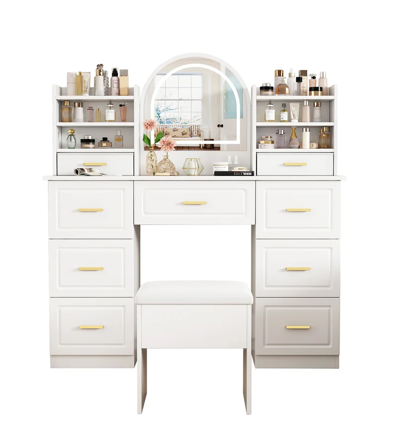 Kaptafel – Make-Up Tafel – Schoonheidstafel – Dressingtabel – Met LED-Verlichting – Duurzaam Spaanplaat – Ruime Lades