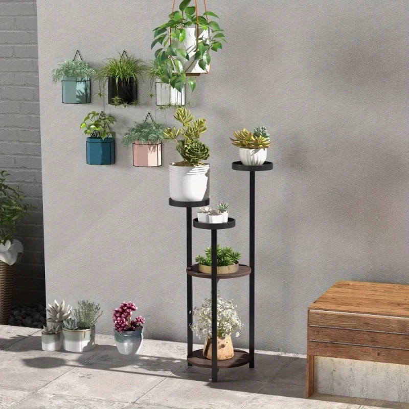 Plantenstandaard – Plantenrek – Plantenhouder – Plantenetagère – Plantenmeubel – 5-Laags – Metalen Frame – Houten Planken